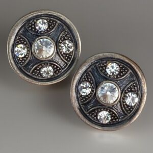 Vintage Art Decco Modernist Ornate Stone Earrings clip on